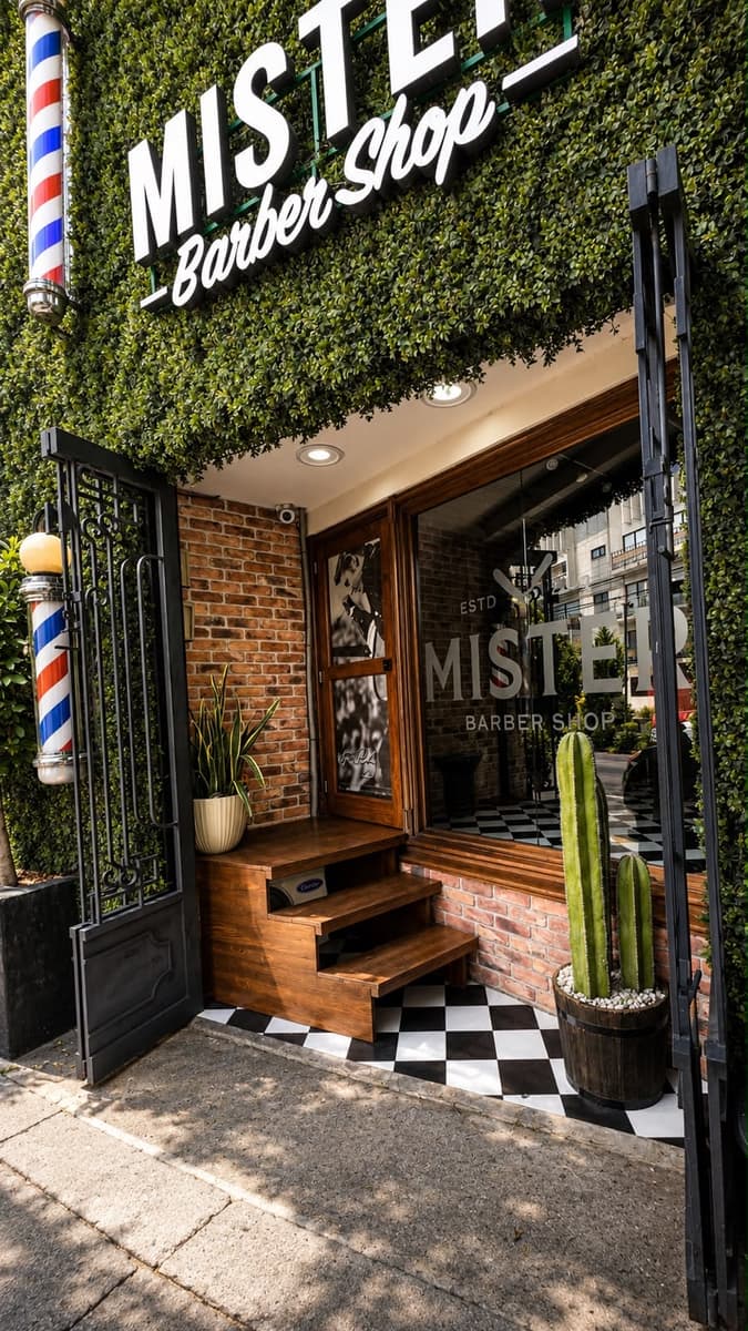 Fachada y entrada de Mister Barber Shop en San José Insurgentes